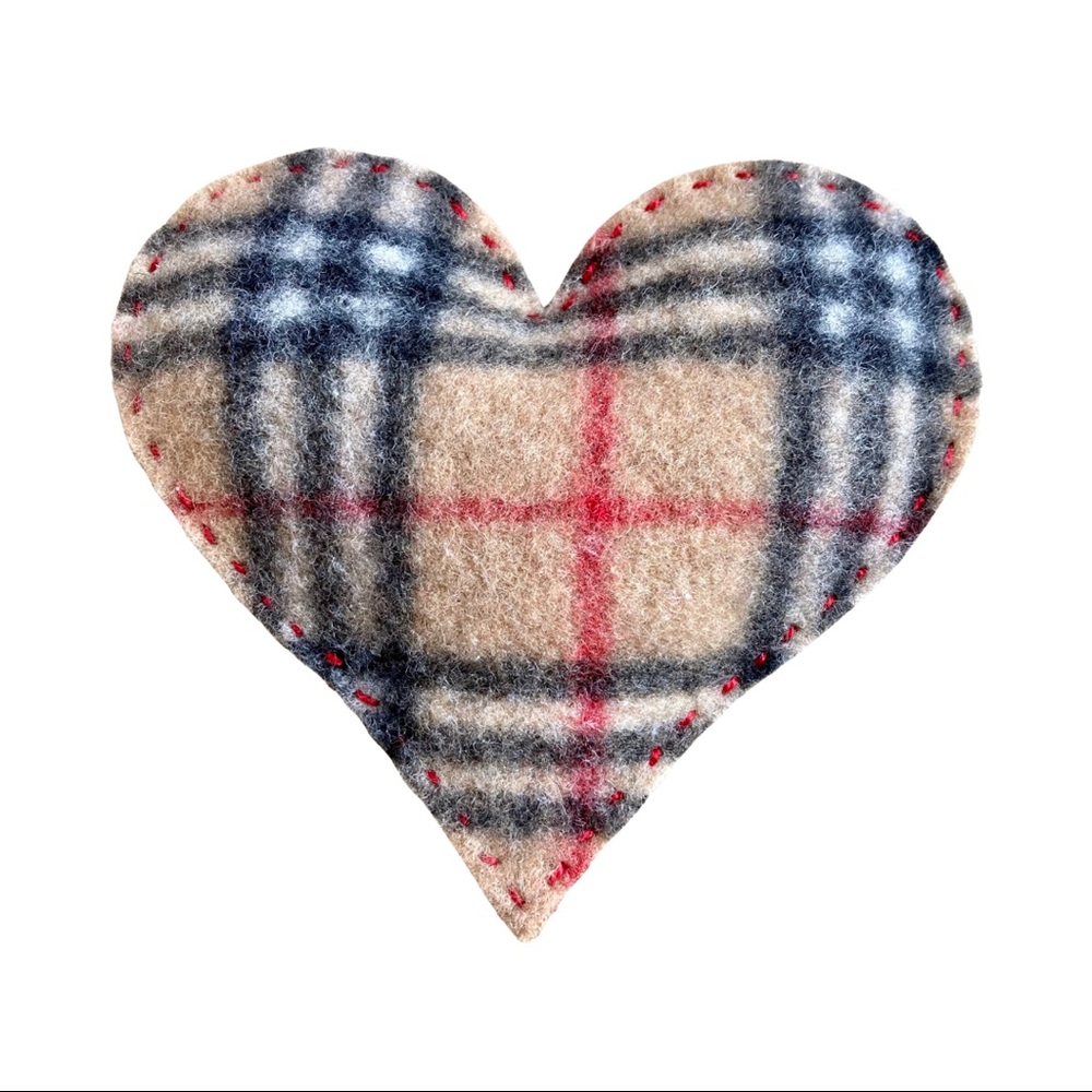 Burberrys of London Wool Plaid Heart Ornament (Large) Upcycled via Vintage Scar